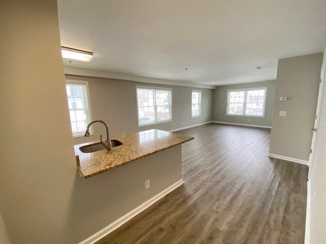 Kitchen and living room.